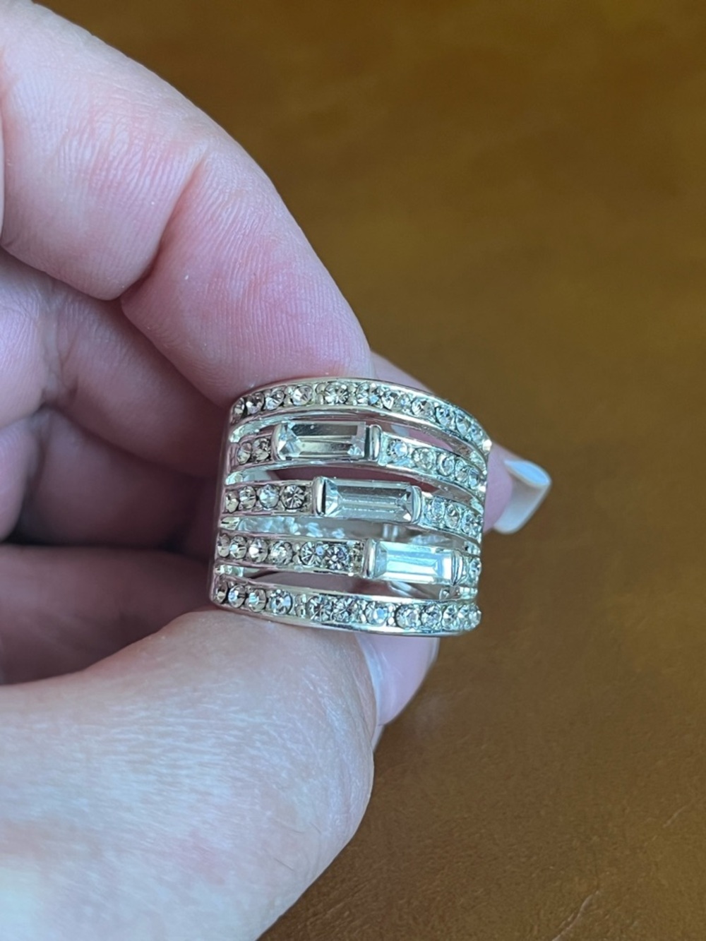 Silver-Tone Multi-Row Crystal Statement Ring - Multi Size - Picture 4 of 4
